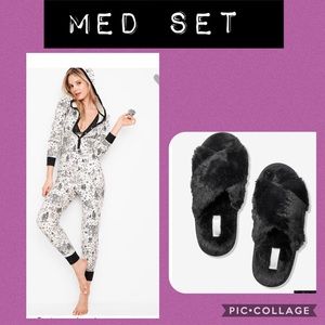 VS POMPOM THERMAL ONESIE VS PINK FAUX FUR SLIPPER